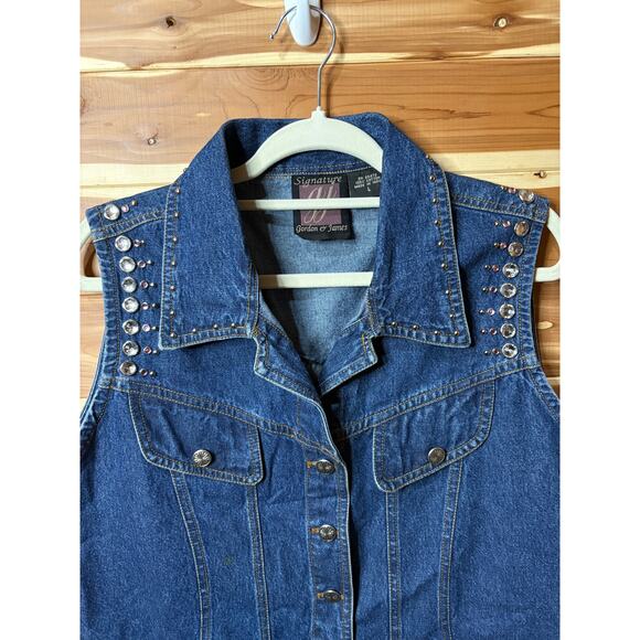 Vtg Gordon & James Signature 90s Y2K Denim Studded Vest Rhinestone Vintage L - Picture 2 of 10